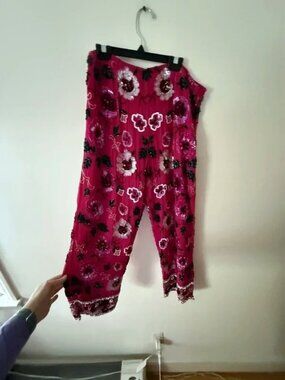 Emma Black Silk Sequin Cropped Pants - Fuchsia Pink - Size 6/8